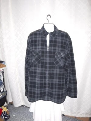 Long Sleeve Full Zip Warm Men's Fleece 3XLT C&B Black Blue Plaid ,4 pockets NWT - Image 1 of 4