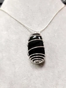 Pendente con Ossidiana nera Ciondolo Cristallo quarzo chakra Nero Pietra Collana - Imagen 1 de 4