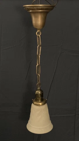 22” Wired Brass Pendant Light Antique Fixture Frosted Shade 122E Cover