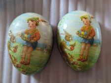 Vintage Germany Paper Mache Easter Egg Candy Container bunny rabbit boy peter