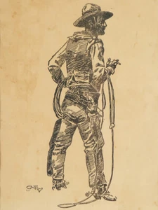 Stampa artistica The Cowboy di Charles M Russell Western Giclée + spedizione gratuita - Foto 1 di 3