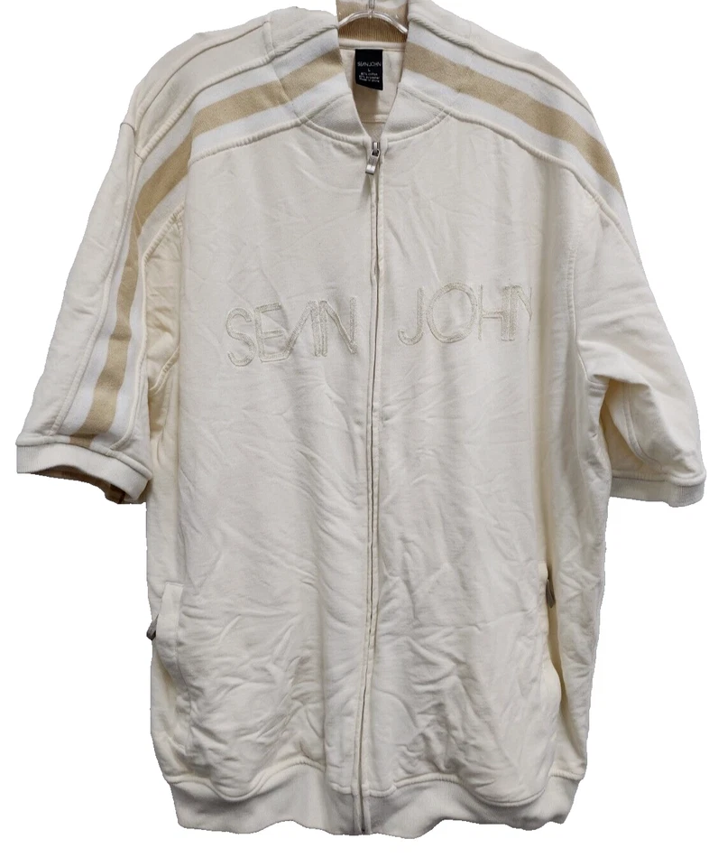 Chaqueta De Colección Y2K Sean John Para Hombres Logotipo Hechizo Grande Crema Cremallera Completa Ropa de Calle Foto 1 de 4
