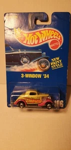 Hot Wheels 3-WINDOW '34 FORD Lime Green/Yellow & Purple 1991 Blue Card #196 card - Picture 1 of 15