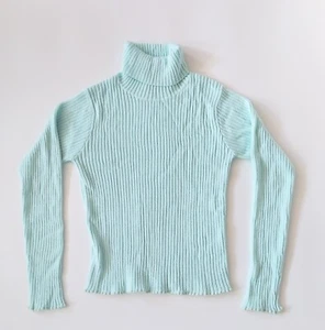 Old Navy Girls Turtleneck Sweater Size 12 Ribbed Scalloped Green Sparkle - Picture 1 of 4