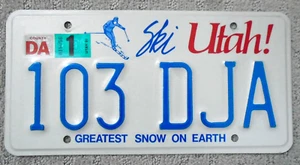 Utah 1989 License Plate with 1991 Decal Excellent Cond Embedded Year 89 103 DJA - Picture 1 of 4