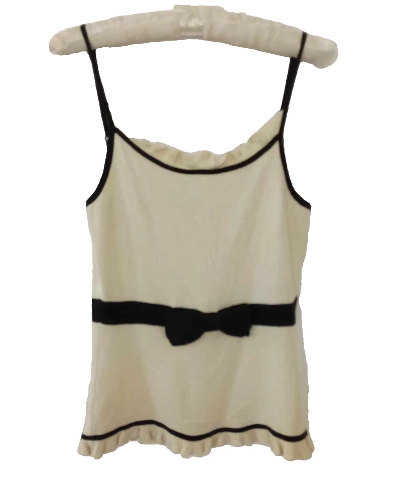CE by Classiques Entier Cream Camisole w/Black Bow & Trim  Silk & Cashmere M - Image 1 of 2