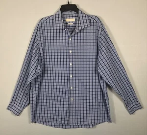 Michael Kors Dress Shirt Mens 17.5 34/35 Blue Ivory Plaid Collared Long Sleeves - Picture 1 of 8