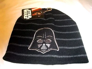 Halloween Disney Kid's Black with Gray Stripes Darth Vader Knit Beanie Hat-New! - Picture 1 of 1