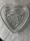 Heart Shaped Frosted Wedding Bell Trinket Bowl Candy Dish GLASS
