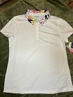 Tommy Bahama White Floral Short Sleeve 1/2 Zip Neck Knit Golf Top Shirt Lrg NWT