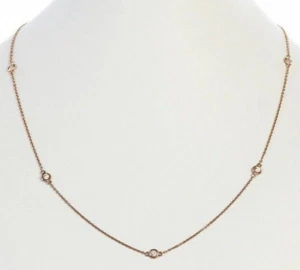 Collana da donna in oro rosa massiccio 14 carati con diamanti da cantiere, 16 pollici, 5 diamanti - Foto 1 di 4