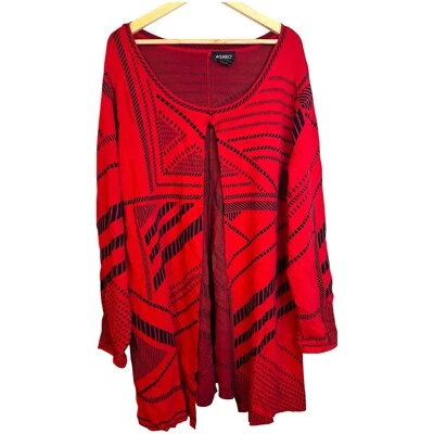 Cardigã Ashro vermelho preto aberto longline suéter 1 botão desgaste formal arte 3XL - Imagem 1 de 4