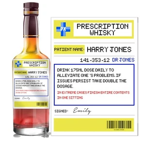 Personalised Prescription WHISKY spoof/funny bottle label, Birthday/Wedding - Picture 1 of 4