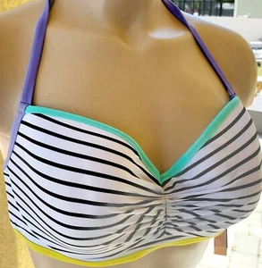 Victorias Secret Swim Bikini Top 36D getaway underwire strap black white stripe - Picture 1 of 6
