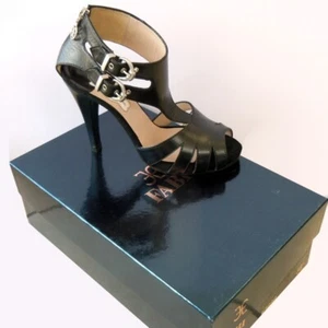 €248 FABI Made in Italy comodo sandalo donna tacco alto pelle nera 38,5 (39) - Foto 1 di 6