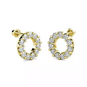 14K YELLOW GOLD 0.50CT Created Diamond Open Round Halo Screw Back Stud Earrings - Picture 1 of 3