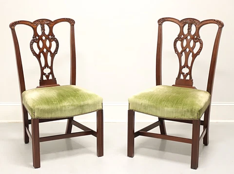CRAFTIQUE Mahogany Chippendale Style Straight Leg Dining Side Chairs - Pair B Cover