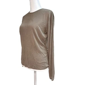 Vtg 90s Banana Republic 100% Silk Women's Medium Long Sleeve Top Taupe Crew Neck - Picture 1 of 6