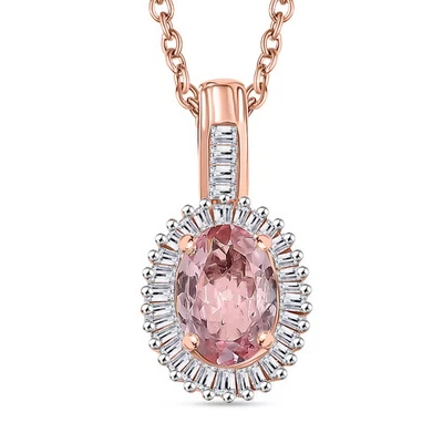 Collar Colgante Abrazo de Amor AAA Espinela Rosa y Diamantes I2 1.15 ctw en 10K Foto 1 de 4