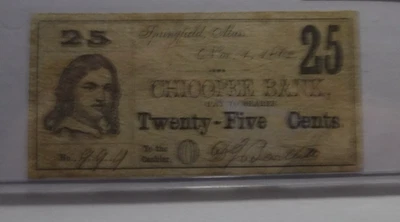 1862 25c Chicopee Bank, Springfield, MA - Obsolete Banknote - Image 1 of 2