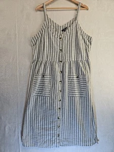 Mlle Gabrielle Shirt Dress Womens 3X Green Stripe Button Pockets Slit Lagenlook - Picture 1 of 13