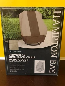 Nueva cubierta universal de tela Hampton Bay con respaldo alto beige y marrón para silla patio - Imagen 1 de 5