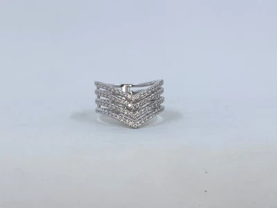 4 Row Chevron Cubic Zirconia Ring, Sterling Silver - Image 1 of 4