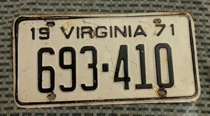 Vintage 1971 Virginia weiß/schwarz Nummernschild 693-410 - Bild 1 von 2
