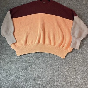 Free People Women’s Sweater Small Colorblock Cotton Blend Ottoman Slouchy - Picture 1 of 13