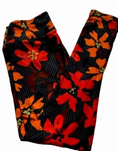 LuLaRoe Leggings Pants OS Floral Flowers Red Orange Bold Soft Bright TropicalFun - Picture 1 of 4