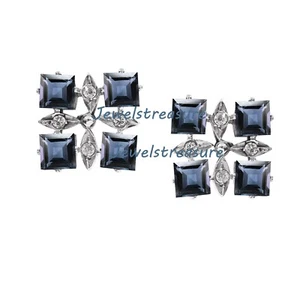 Natural Cuarzo Fumé & Cz Piedras Preciosas Con 925 Plata de Ley Gemelos #J20 - Imagen 1 de 7