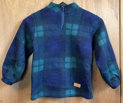 Vintage 90s Buster Brown Fleece Sweater Boys Size 6 Green & Blue Plaid  - Image 1 of 4