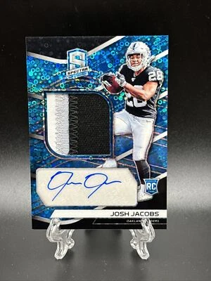 2019 Panini Spectra Josh Jacobs #208 Rookie Neon Blue Prizm Patch Autograph 9/75 - Image 1 of 4