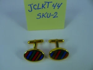 Men's Cufflinks Oval Stainless Steel & 14K Gold plated Strip Color Gems. - Picture 1 of 2
