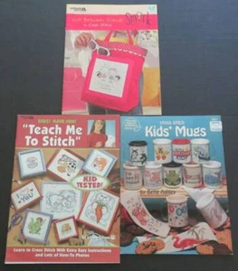Mixed Lot Easy Teach Kids Children CROSS STITCH Charts Pattern MUGS Smirk Learn - Picture 1 of 9