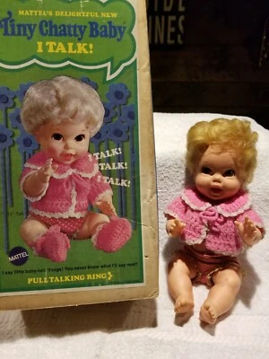 💰RARO 1968 VINTAGE Pequeño bebé parlanchín y caja original FUNCIONA - ELLA HABLA. Difícil de encontrar Foto 1 de 4