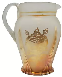Marigold Frosted Glass Rose Decorated Jain Swan Water Pitcher India - Picture 1 of 7