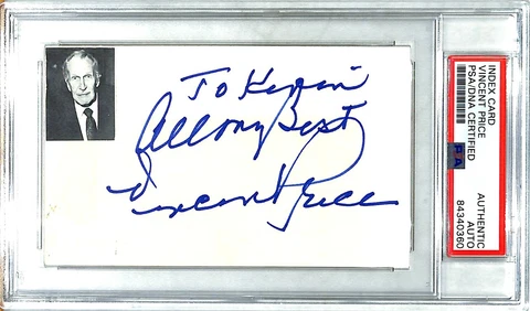 VINCENT PRICE Signed Autographed Index Card PSA/DNA Slabbed Cover