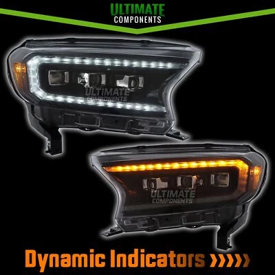 ULTIMATE COMPONENTS Ford Ranger 2015-2023 Headlights Full LED DRL Projector Upgrade Raptor Wildtrack