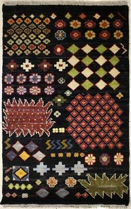 Rugstc 3x5 Senneh Gabbeh Black Area Rug,Vegetable dye, Hand-Knotted,Wool Pile - Picture 1 of 5