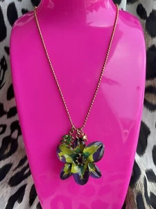 Betsey Johnson Vintage Asian Jungle Purple Green Lucite Tropical Flower Necklace - Picture 1 of 5