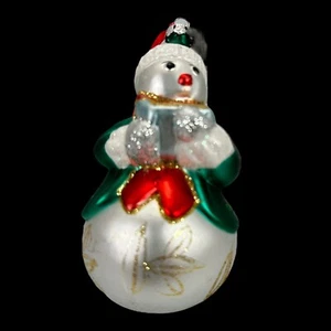 Mundgeblasener Glas Schneemann Weihnachtsschmuck 4,25" groß grüne Jacke und Mütze - Bild 1 von 7
