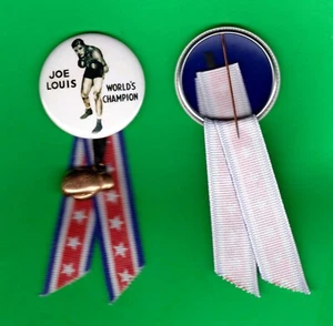 1940 Estilo Retro Joe LOUIS Boxeo Campeón del Mundo 1-3/4" RP Pin con Dije "LOUIS" - Imagen 1 de 1