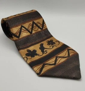 Silk Tie Black And Gold Floral Stripes Florence - Picture 1 of 5