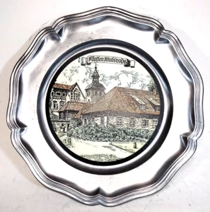 Vintage Germany Walsrode Monastery Plaque Pewter Wall Plate w Etching 9" - Picture 1 of 5