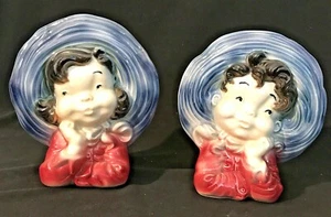 2 ROYAL COPELY HEAD VASE WALL POCKET GIRL WITH BLUE BONNET HAT @126 - Picture 1 of 11