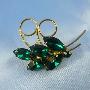 Vintage grüne Strass Marquis Anstecknadel Brosche Steine dekorativ mit Goldtönen - Bild 1 von 4