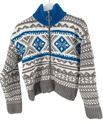 Suéter Urban Outfitters Mujer Pequeño Gris Azul Blanco Fair Isle Cremallera Pullover Foto 1 de 4