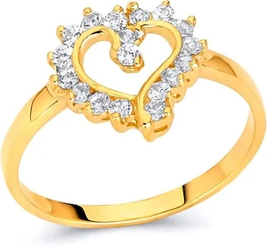 1.70 Ct Heart Shape Round Cut Real Solid 14K Yellow Gold Engagement Promise Ring - Picture 1 of 3