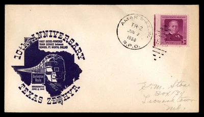 Mayfairstamps US 1950 Zephyr 10 Yrs Amar and Ft W RPO Cover aau_65711 - Image 1 of 2